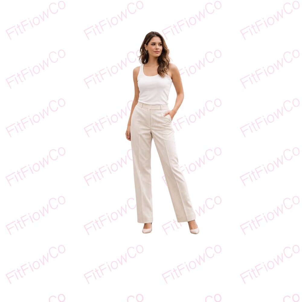 🤍 Kasper Classics Ecru Pinstripe Dress Pants – Size 10 – NWT